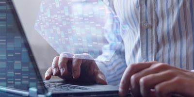 bioinformatics concept, analysis dna software on laptop, dna test and genome map sequence