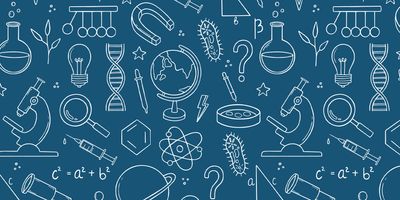 Vector image showing various scientific objects and concepts