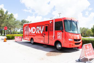 Mobile RV testing lab from FastLabs travels to testing site. 
