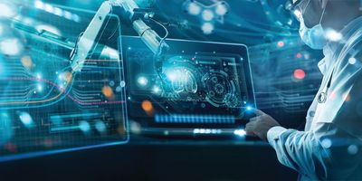Scientist programs an automated lab robot