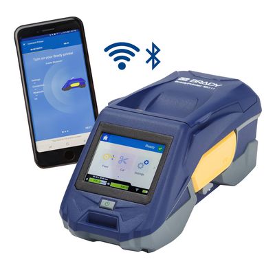 A picture of a mobile phone and the BradyPrinter M611