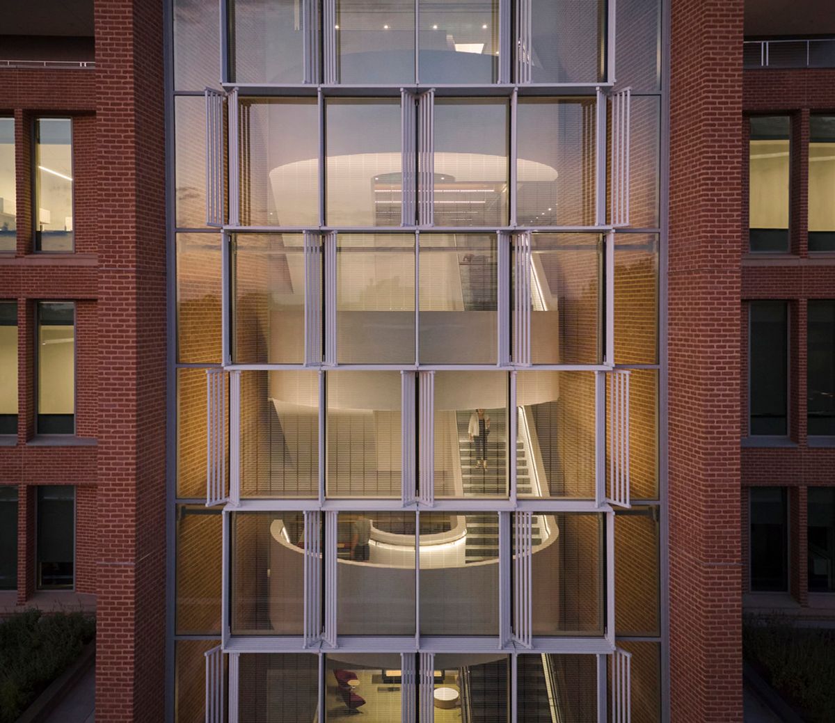 A side view of the glass walls looking into the stairwell at Ralph S. O'Connor Engineering and Science Building A side view of the glass walls looking into the stairwell at Ralph S. O'Connor Engineering and Science Building